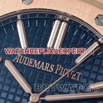 1:1replica watch Royal OakDDF factory Audemars Piguetblue dialrose gold4302 mechanical leather bracelet15510front live photo
