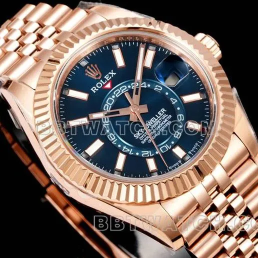 collectible watches AR+ factory pilot rolexblue dial mechanical rose gold steel bracelet weight live photos