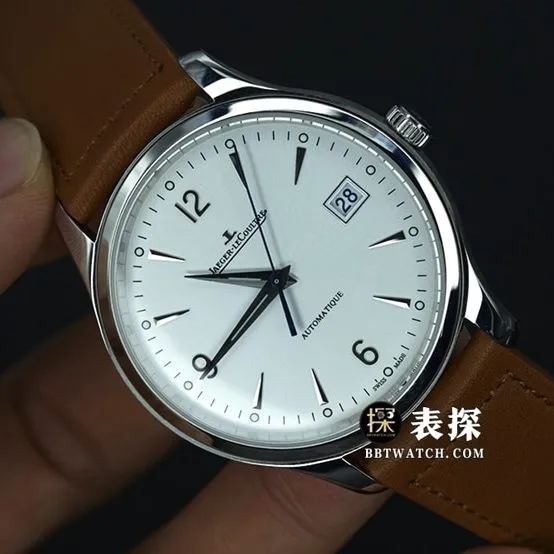 ZF FactoryJaeger-LeCoultre master top-tier 1:1super watch men's date display white dial silver needle leather strap model pictures and prices front live photo