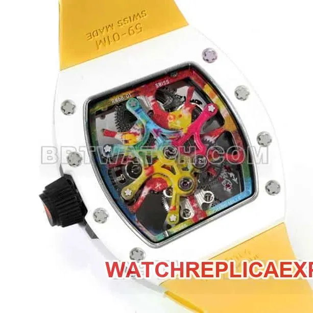 Richard Mille men's top-tier graffiti tourbillon yellow rubber RM 68-01caseback live photo