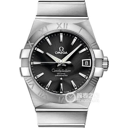 VS Constellation Omega collectible watches Black Plate Steel Strap Model 123.10.38.21.01.001