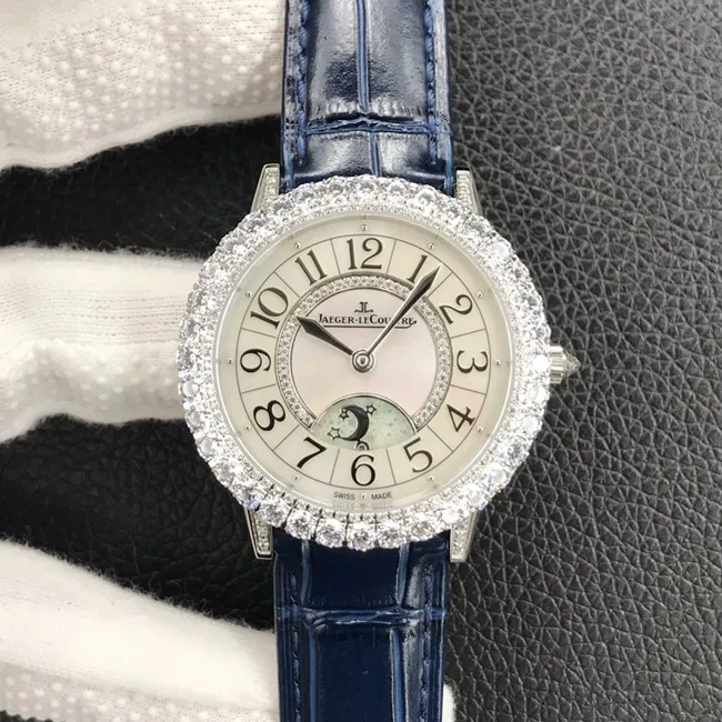 GF Factorytop-tier watch Jaeger-LeCoultre women's white dial blue belt dating series leather strap watch leather strap picture