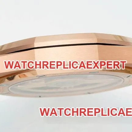 collectible watch Royal OakDDF factory Audemars Piguetblack dialrose gold4302 mechanical leather bracelet15510front live photo