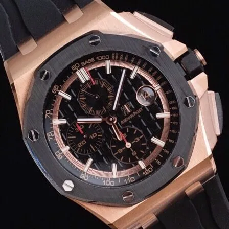 top-tier replicaAPFAudemars PiguetRoyal Oak offshore rose goldblack dial26400 watch dedicated to the development of leather strap picture