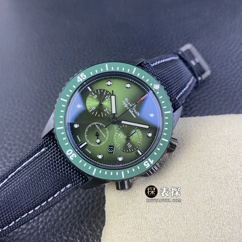 Blancpain Fifty Fathoms top-tier high-quality watch men's green dialchronographleather strap model pictures and prices front live photo