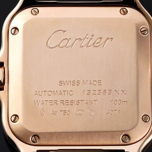 Cartiertop-tiersuper watch Santos series women's steel braceletwhite dialdiamondrose gold watch front view