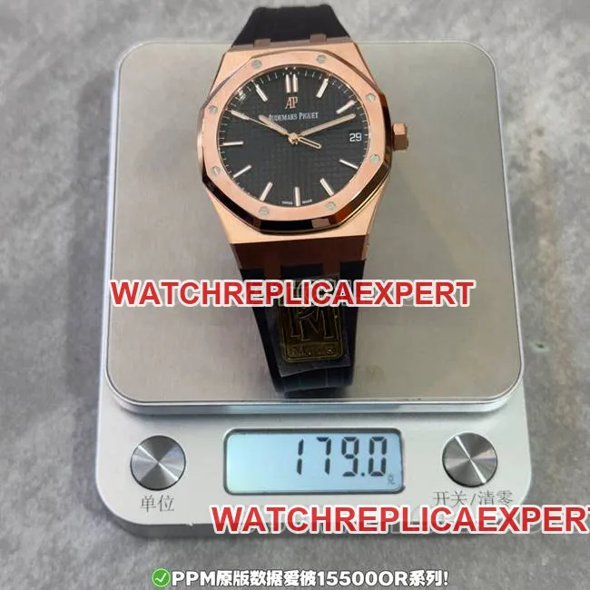 PPM Factory Top Audemars Piguet Royal Oak Black Dial Rose Gold Rubber Strap 15500 Real Shot Buckle