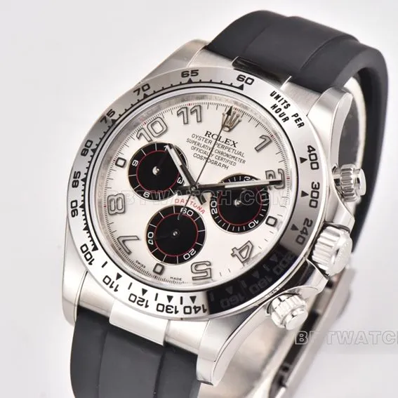 Factory C Rolex Daytonatop-tier replicawhite goldsilver dialrubber strap model 116519-L(FC)front live photo
