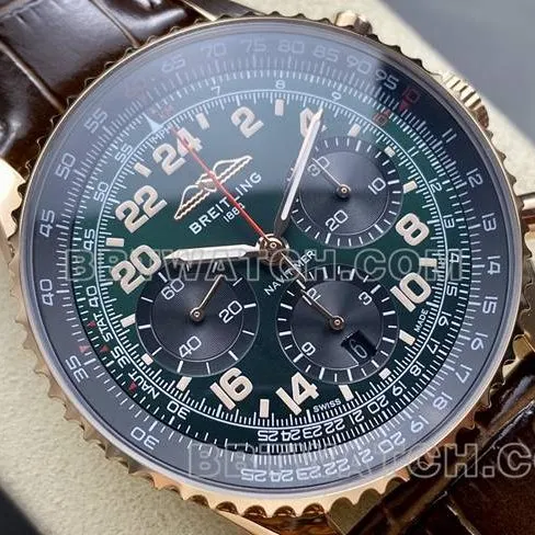 1:1replica watch BLS factory green black dialBreitling aviation chronographrose goldleather strap front live photo
