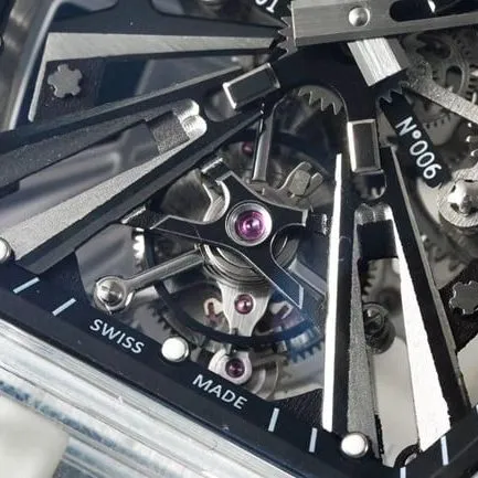 Top Richard Mille collectible watches Men's Black Plate Rubber Band Automatic Mechanical Tourbillon Front View
