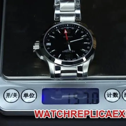 Longinestop-tier watch black dialsteel bracelet Concas four-pin simple and elegant men's fully automatic movement watch front view