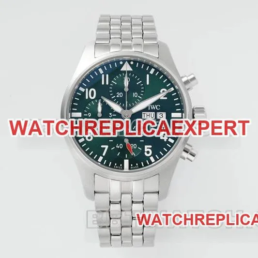 IWC collectible watch APS factory pilot green dialchronograph69385movementsteel bracelet front live photo
