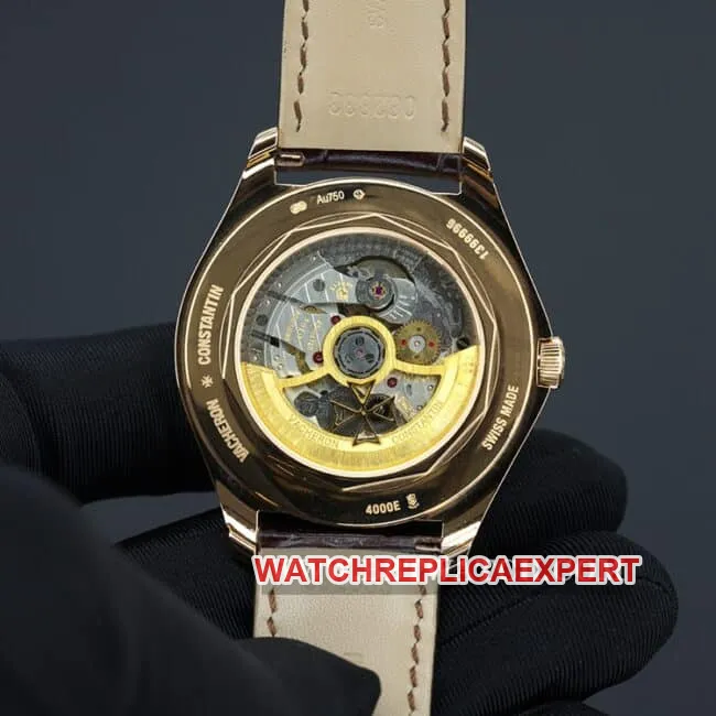 ZF Vacheron Constantin Top Woodland Type Men's White Plate Brown Strap Automatic Mechanical Watch Front View