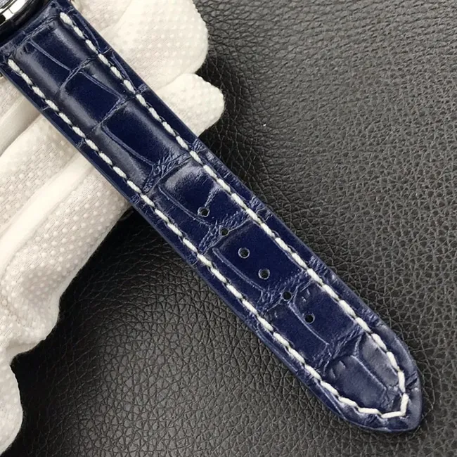 GF Factorytop-tier watch new work Bailing Puya B01chronograph watch 42mm men's white dial blue belt mechanical leather strap watch front view