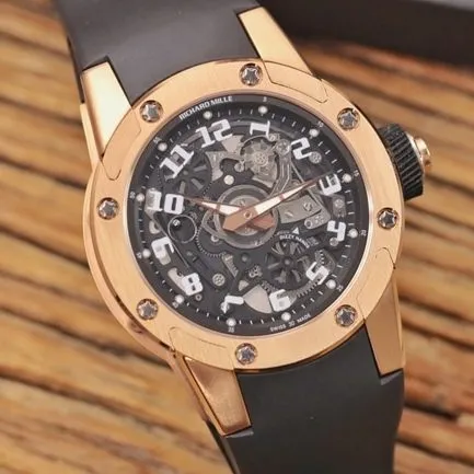 Green factory Richard Mille watch men's black dialrubber strap men's series classic disc hollow mechanical watch front view