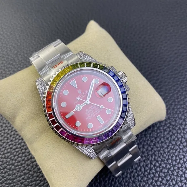 Rolextop-tier fully automatic movementSubmariner series red plate steel bracelet watch front view