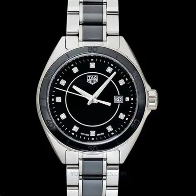 Original watch TAG Heuer women's quartzblack dialsteel bracelet diving series watch front view