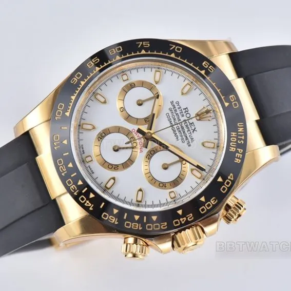 C Factory RolexDaytona1:1super clonewhite dialyellow gold rubber model m116518ln-0041front live photo