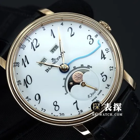 OM FactoryBlancpain classic 6654top-tier 1:1high-quality watch men's moon phase display white dialleather strap model pictures and prices front live photo