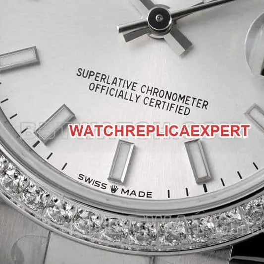 ARF FactoryRolex Log 1:1top-tier replicasilver dial stick hour markers diamond bezel31mm three grid link 278289front live photo