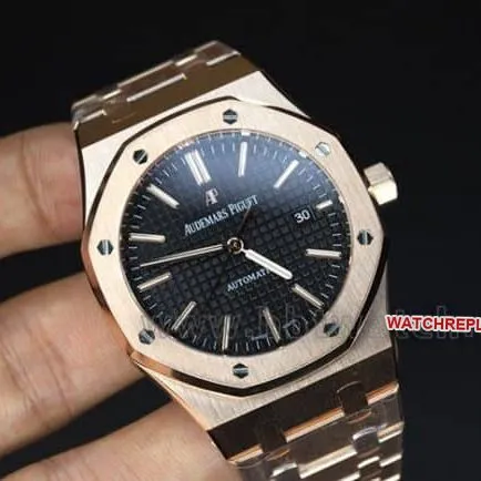 Top Audemars Piguet Royal Oak 15400 Bag 18K Rose Gold Men's Blue Dial Mechanical Watch Front View