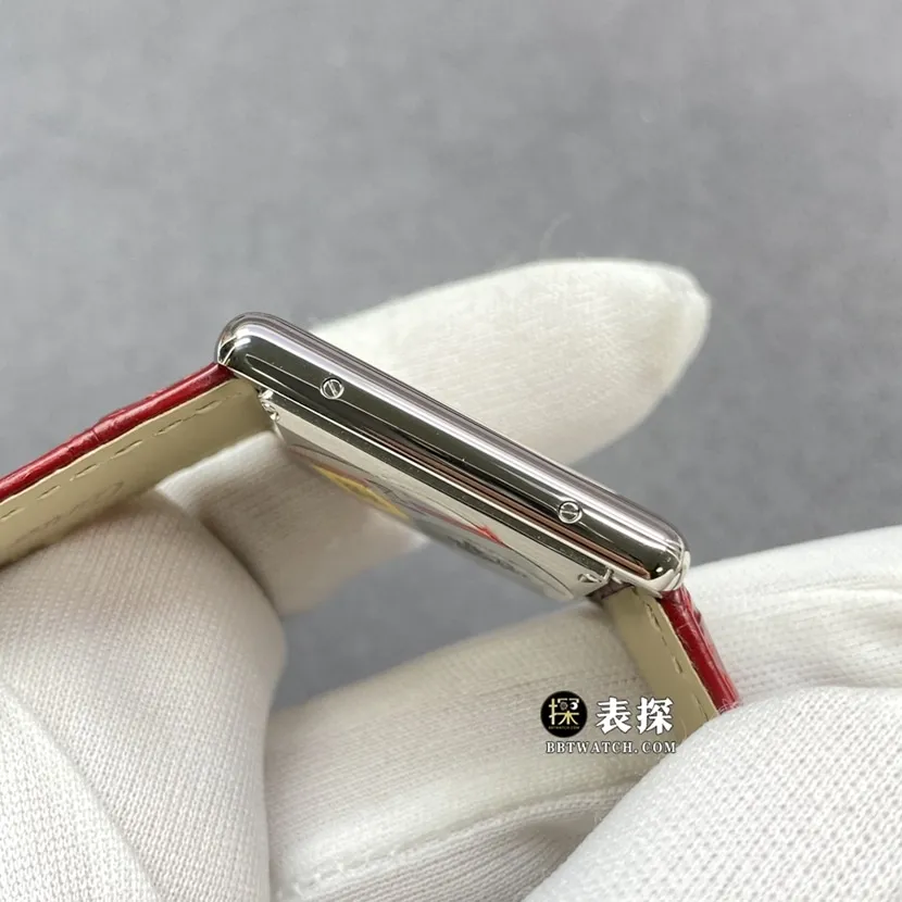 F1 factory Cartier tank watch ladies burgundy plate leather strap model picture and price front live photo