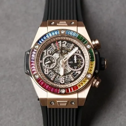 top-tier replicaHublothigh-quality watch men's white dialrubber strapBigBang Big Bang series mechanical watch clasp picture