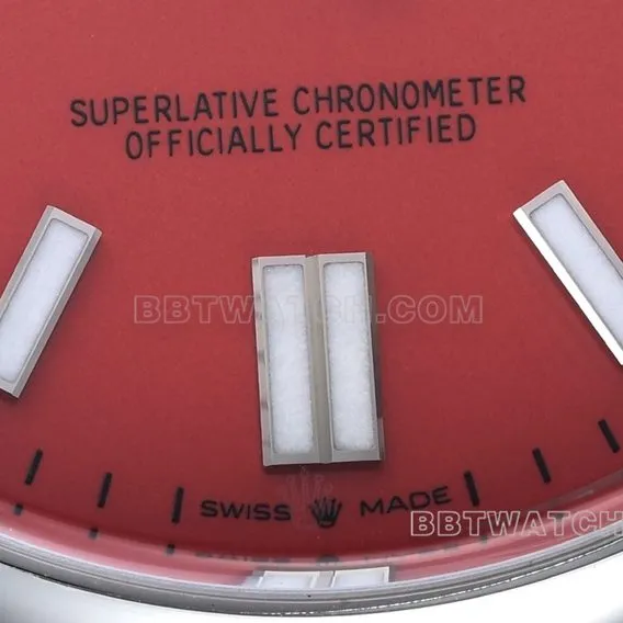 Factory C Rolex Oyster Perpetual top-tier replica41mm coral red plate m124300-0007front live photo