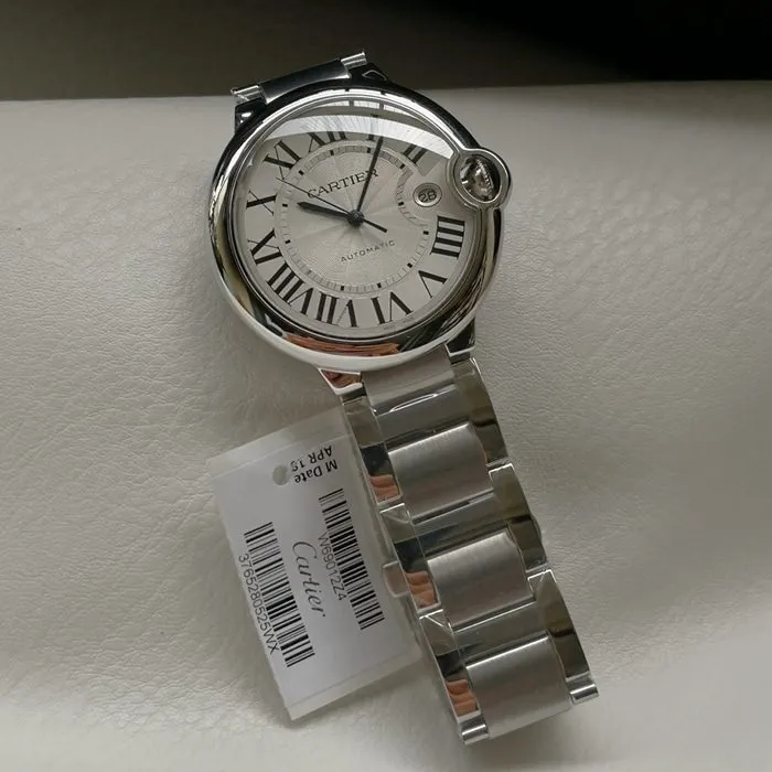 top-tier watch Cartier men's white dial blue balloon series steel bracelet watch clasp picture