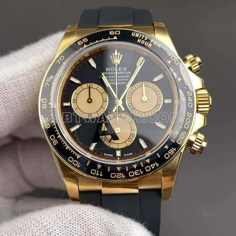 VSRolexDaytonasuper cloneblack dialyellow gold shell rubber style 126518front live photo