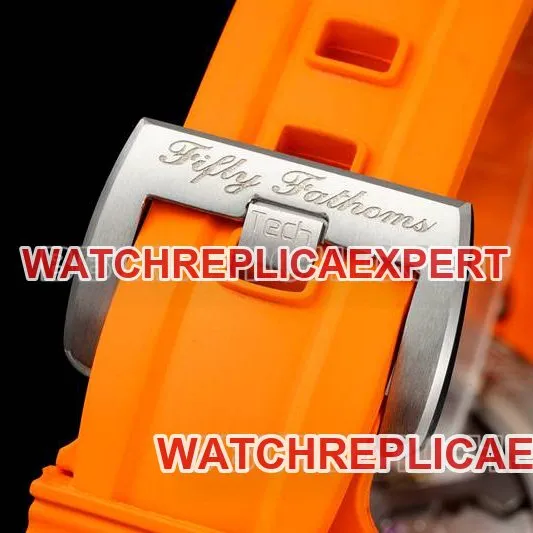 Blancpain collectible watch fifty fathoms black dial titanium mechanical orange rubber model front live photo