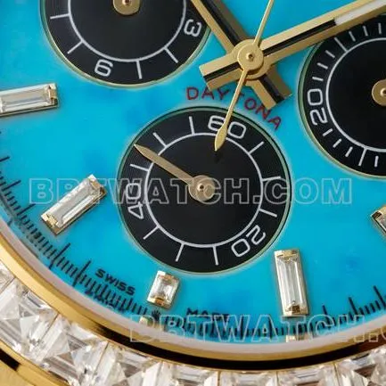 collectible watch PPM factory DaytonaRolex turquoise disc moissanite diamond bezel126538TROside live photo