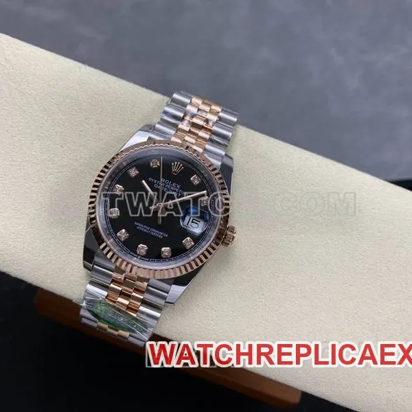 Rolex collectible watch ARF FactoryDatejustblack dial36mm rose goldsteel bracelet front live photo