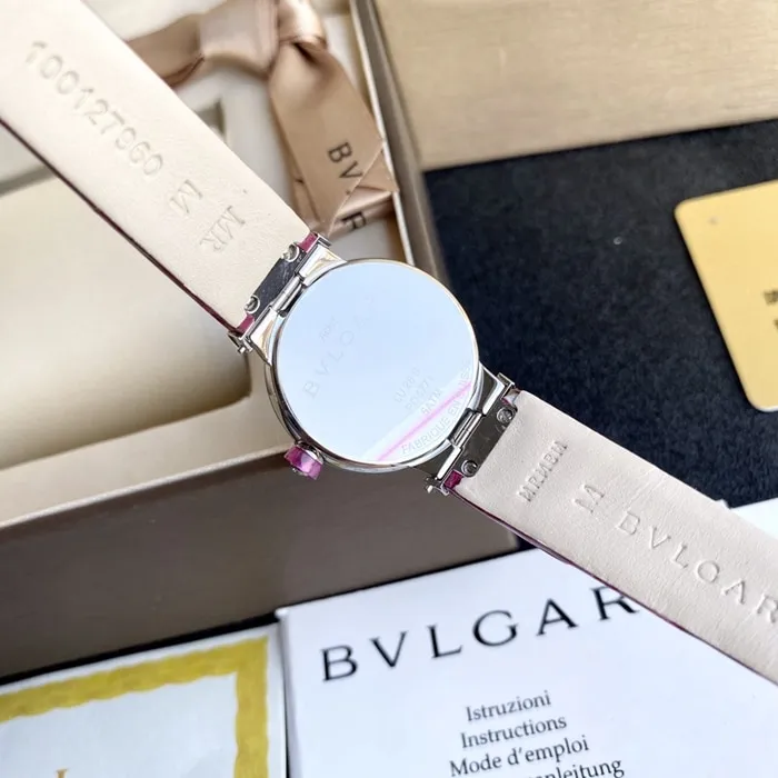 top-tier watch Bvlgari women's red plate and red strap LVCEA series quartz watch front view