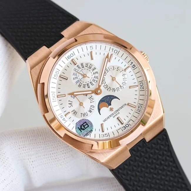 top-tier Vacheron Constantin series rose gold color steel case perpetual calendar multi-function watch front view