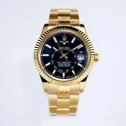 top-tier replicaRolex men's black dial gold steel bracelet Navigator series mechanical watch front view