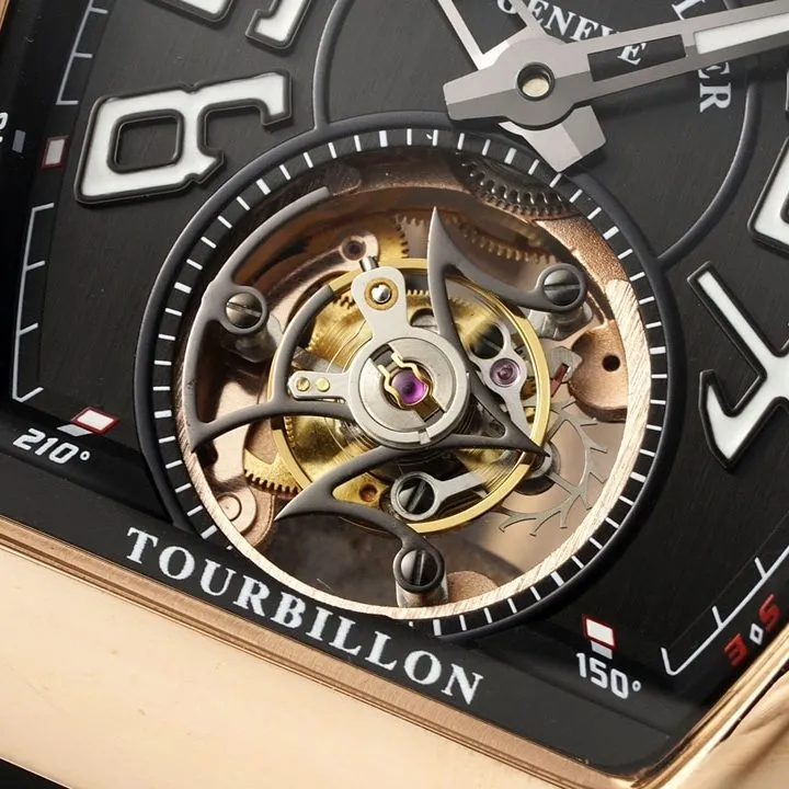 RMS factory Frank Muller men's watch black dialrose goldleather strap model V45front live photo