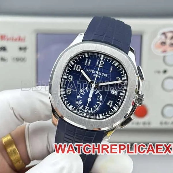 top-tier watch Patek PhilippeP1 factory grenade blue dial mechanical blue rubber model 5968front live photo