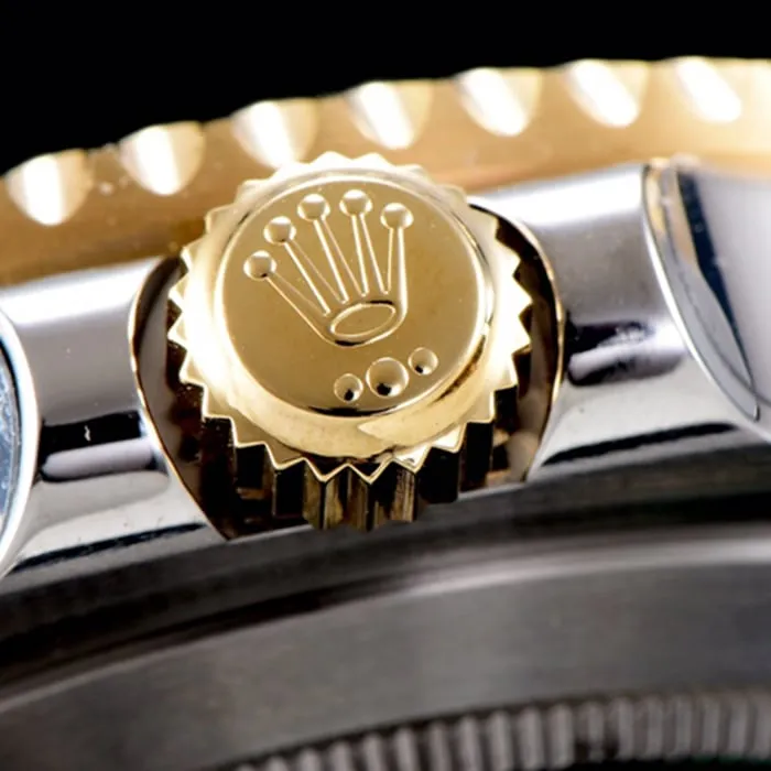 top-tier watch Rolex men's black dialsteel bracelet watch front view