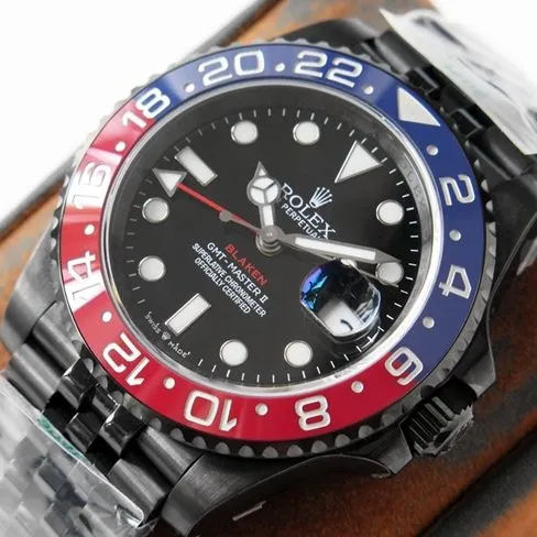 GS factory Rolexreplica watch men's black dialsteel bracelet red and blue circle GMT-MasterGMT mechanical watch front view