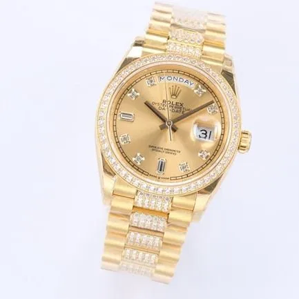 EWtop-tier watch Rolex men's gold plate gold band automatic movementday displayDatejust watch front view