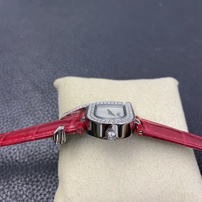 top-tier watch count ladies white dial red band quartzleather strap watch front view