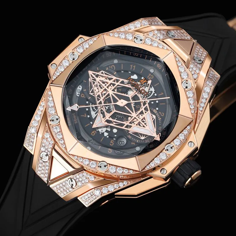 HublotHublothigh-quality watch brand new BigBangSangBleuII tattoo men's mechanical watch side view