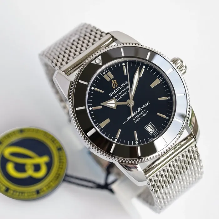 top-tier watch Breitling men's black dial super ocean culture series mechanical watch front view