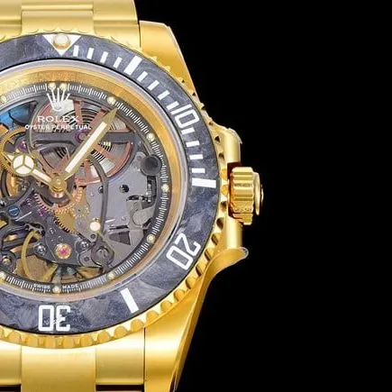 Rolextop-tier watch fully empty Submariner series men's black dial gold belt automatic movement watch detail shots
