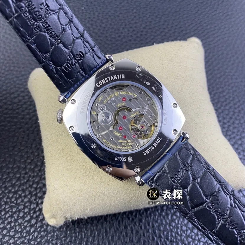 AI factory Vacheron Constantin historical masterpiece watch men's silver white dial crooked neck leather strap model picture and price caseback live photo