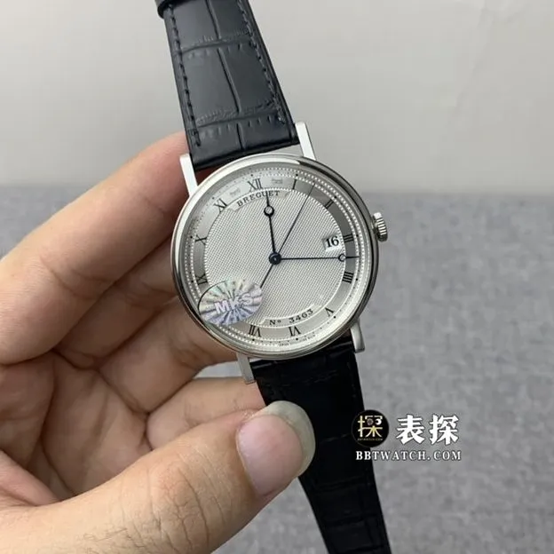MKS men's Breguet watch silver gray plate leather strap model 5177BB/15/9V6movement picture