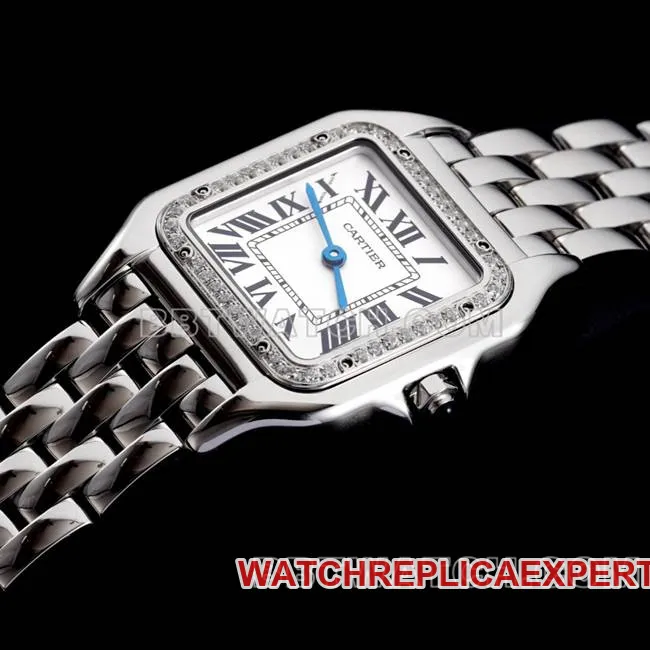 collectible watch cheetah BBa factory Cartierwhite dialdiamond bezelsteel braceletquartzfront live photo