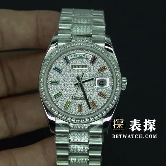 BP Factory Rolex Day-Date Super A Watch Full Diamond Dial Steel Band Model Photos and Price Front Real Shot Pictures