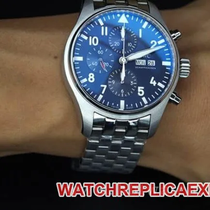 ZF Factorytop-tier watch IWC men's steel bracelet pilot little prince blue dialDay-Date fully automatic movementchronograph stopwatch front view